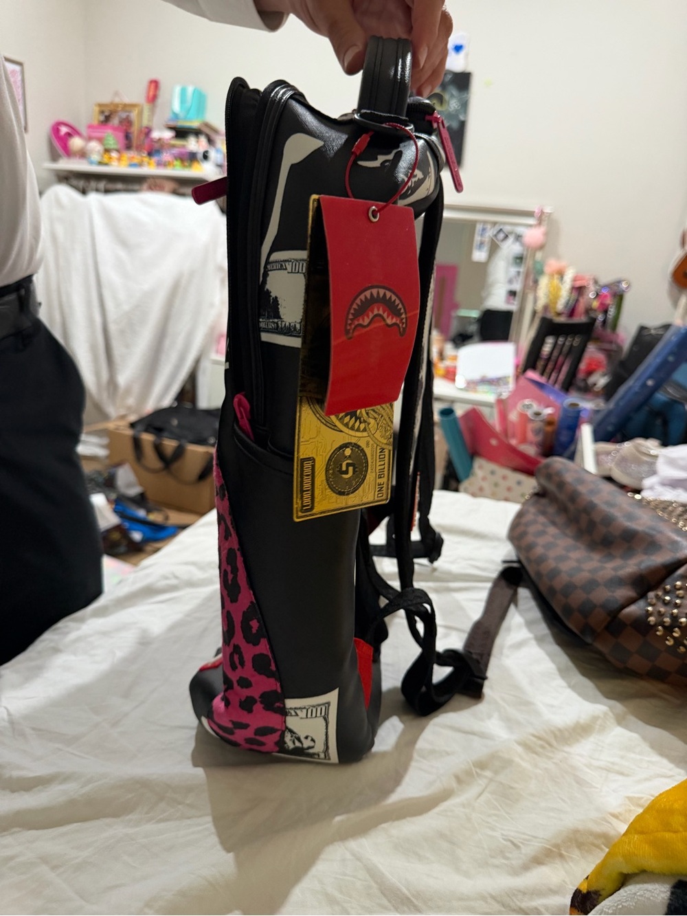 Sprayground Black Backpack with Hot Pink Leopard Panel - Picture 2 of 6